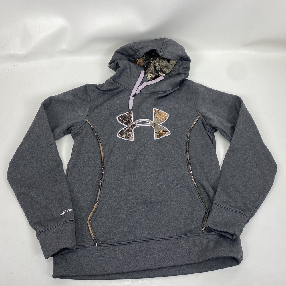 Under Armour Coldgear Storm Women Medium Gray &‎ Camo Hoodie Sweatshirt